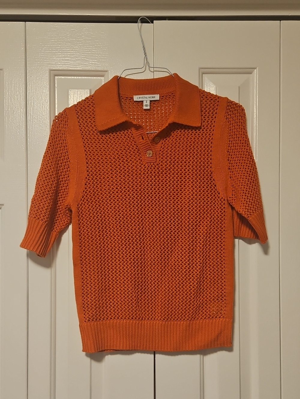 NWOT Ladies Orange Short-Sleeve Crewneck Polo Sweater